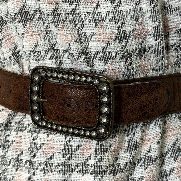 Women's Brown Belt Vintage Handmade Western Style Leather Metal Crystal Buckle M - Picture 8 of 14